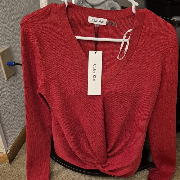 Calvin Klein Tops - NEW WITH TAGS. Size MEDIUM Calvin Klein  Rich Red Twist Front Sweater